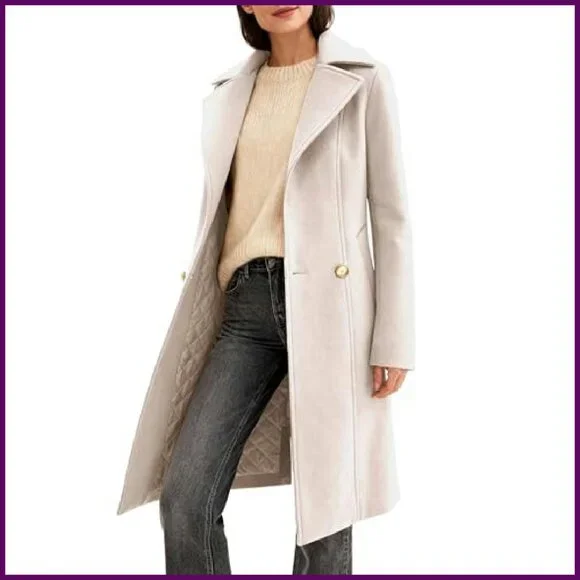 Women's Double-Breasted Peacoat, Notch Lapel, Slim Fit, Over-Knee Length